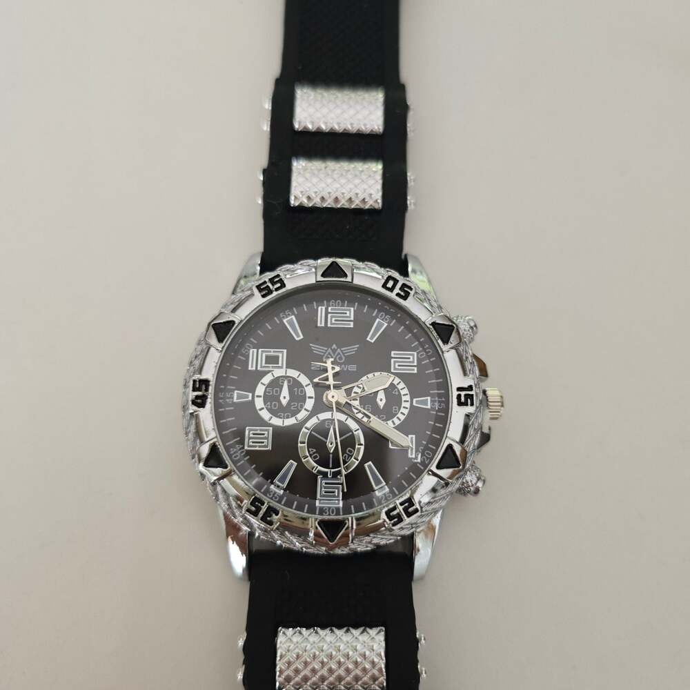 Zhowe men's silver-tone Quartz Chronograph style sports watch with black silicon